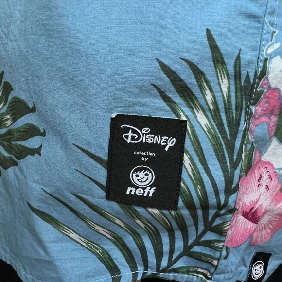 Mens‎ NEFF DISNEY Mickey Mouse Blue Floral Hawaiian Button Up Medium - NWT - Picture 5 of 8